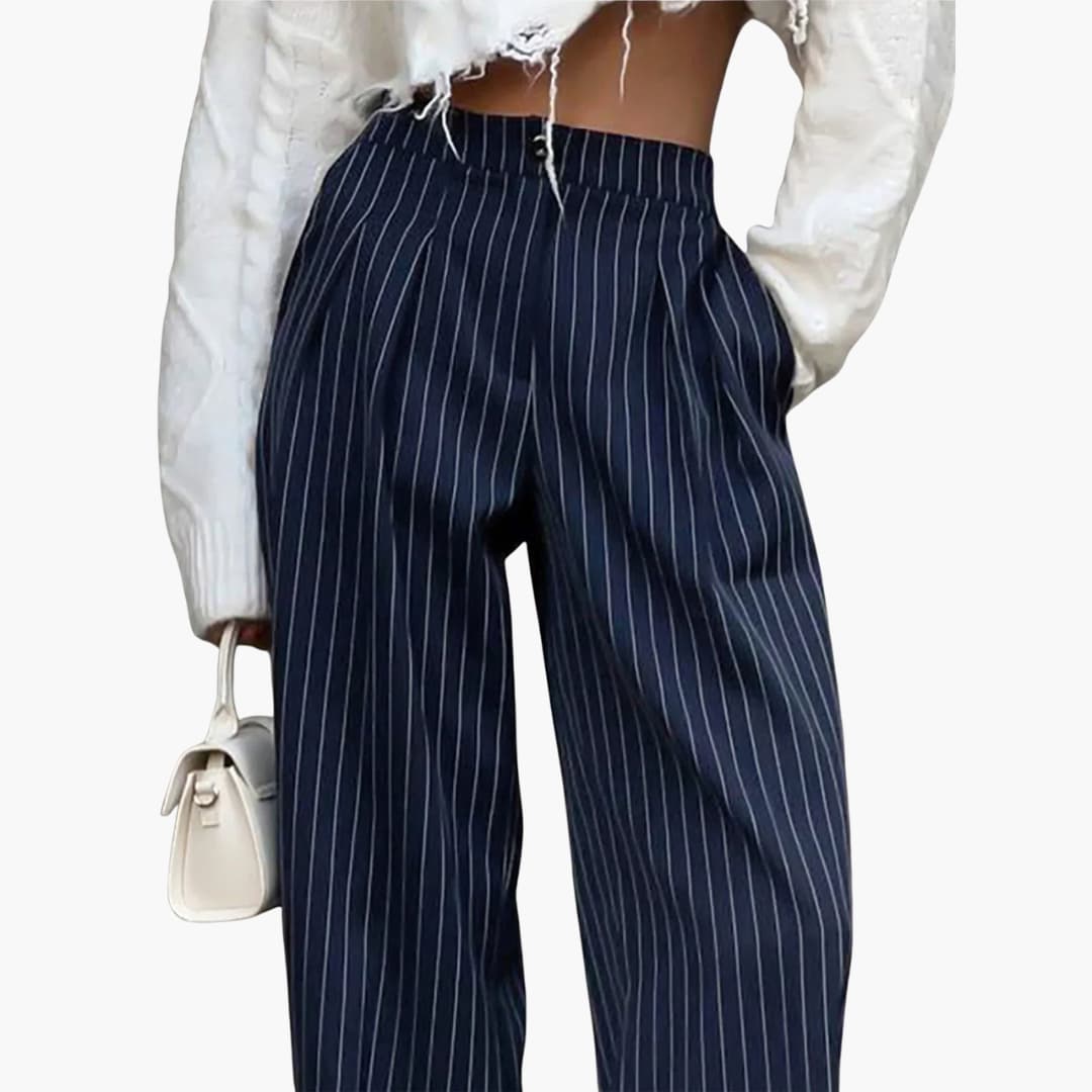 Pantalon rayé pour femme à coupe fluide et devant plissé