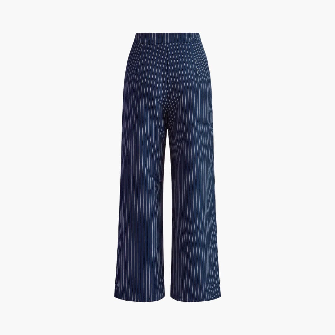 Pantalon rayé pour femme à coupe fluide et devant plissé
