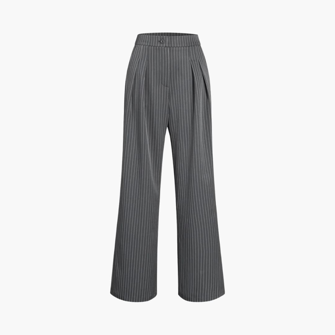 Pantalon rayé pour femme à coupe fluide et devant plissé