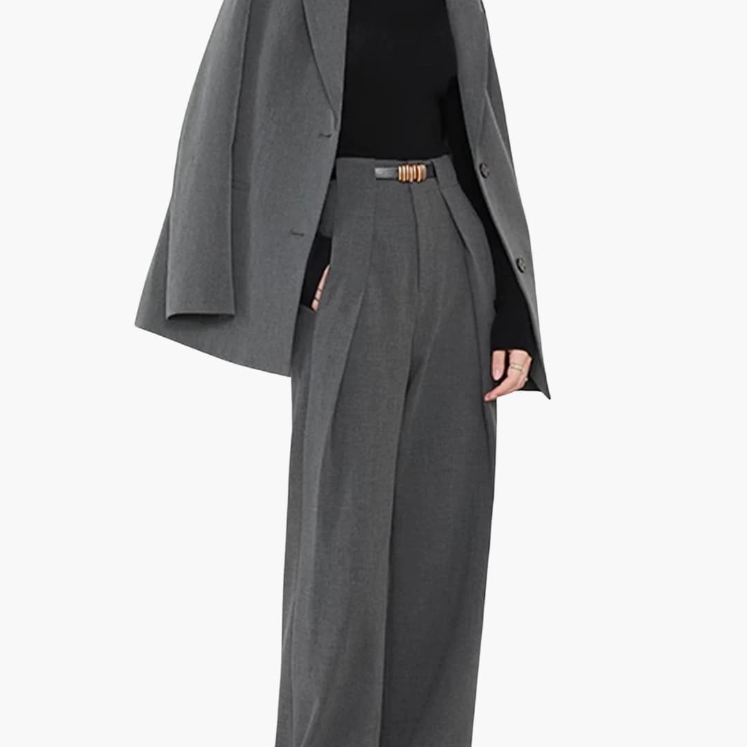 Pantalon taille haute pour femme avec plis et jambes droites