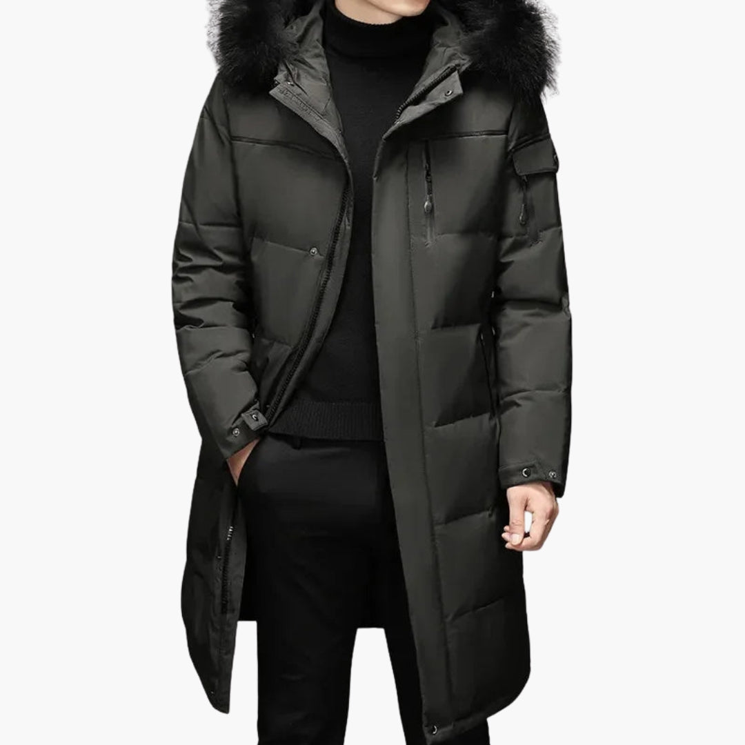 Long Men's Parka with Quilted Surface