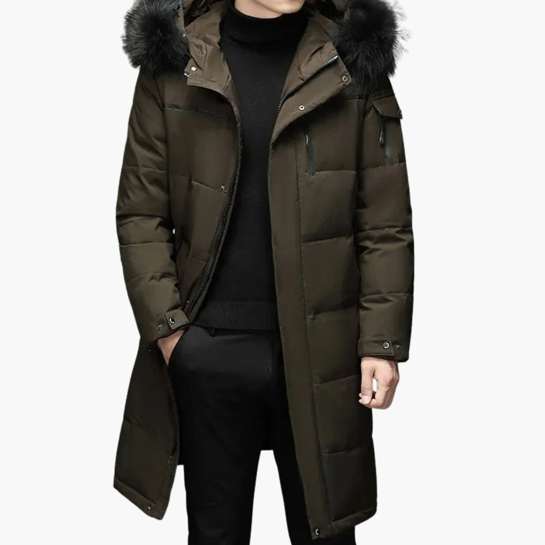 Long Men's Parka with Quilted Surface