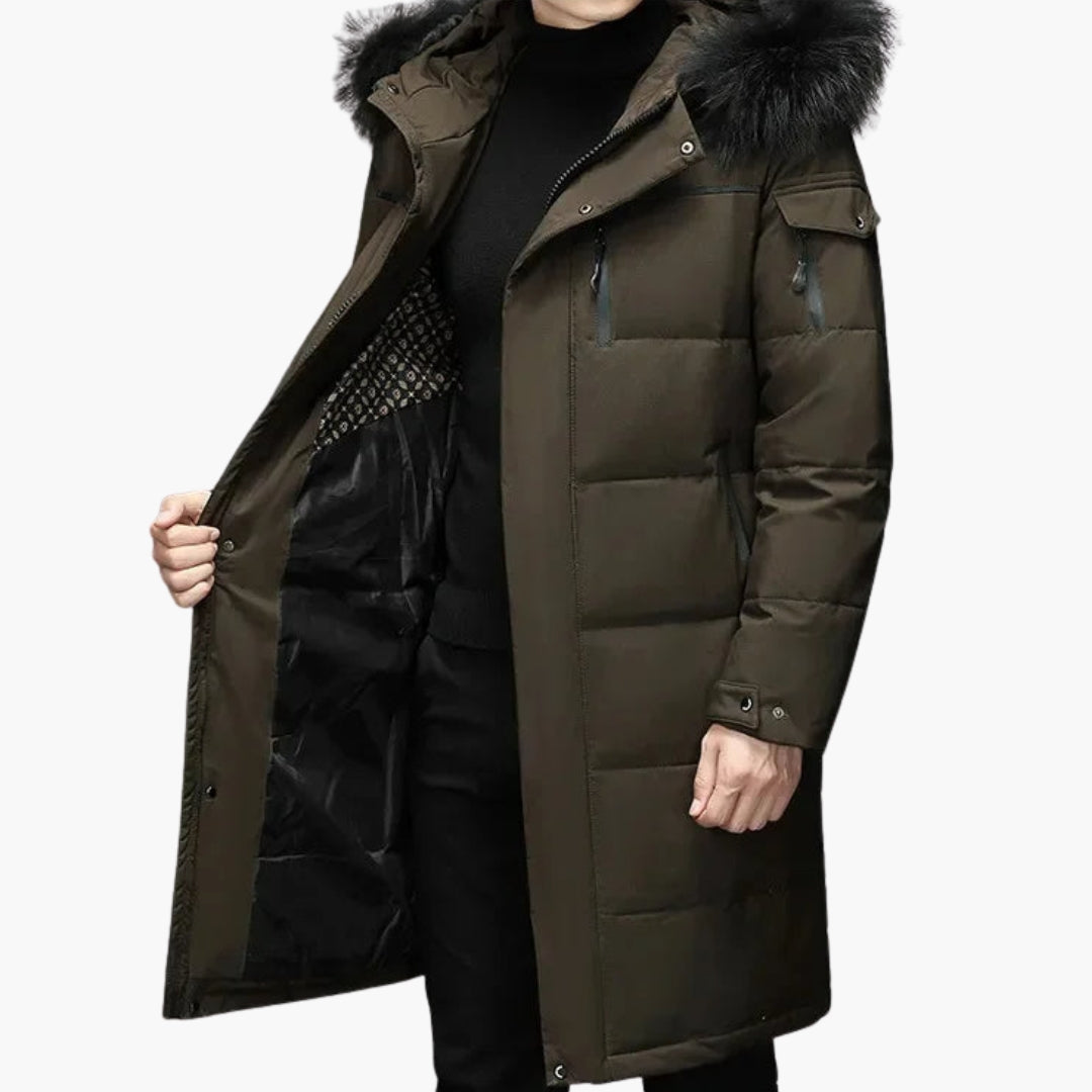 Long Men's Parka with Quilted Surface