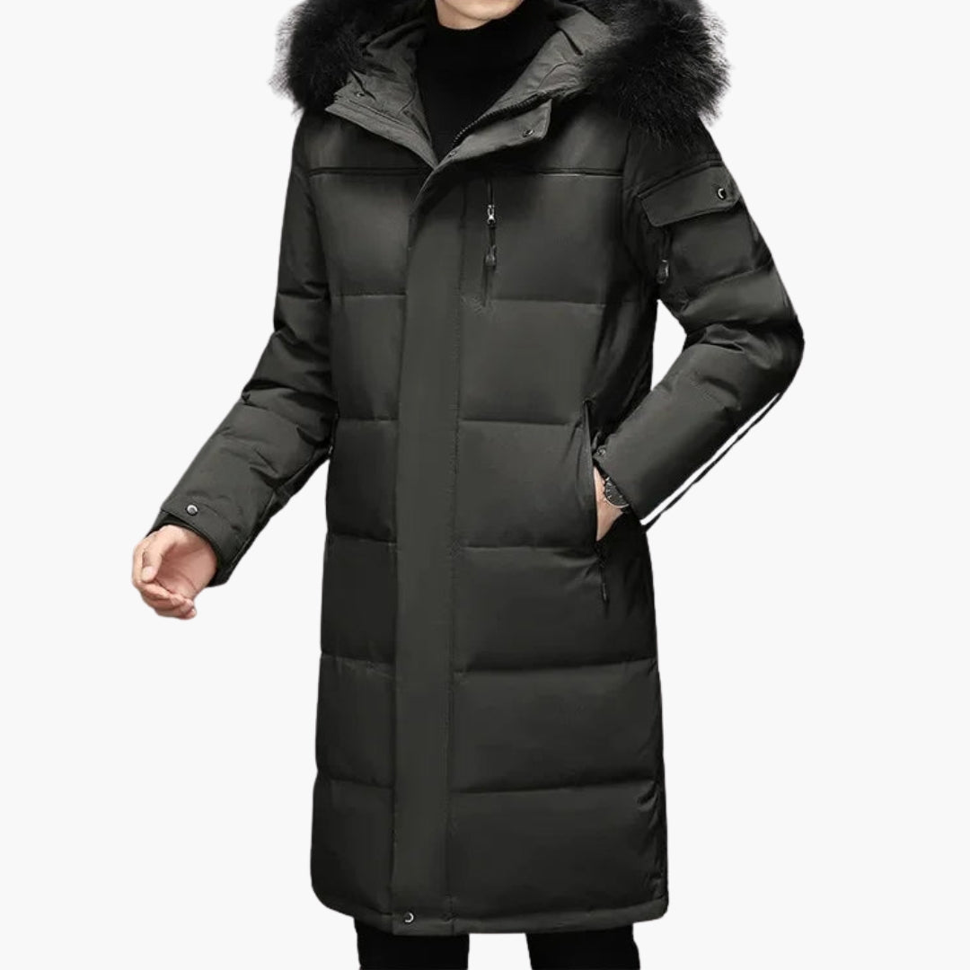 Long Men's Parka with Quilted Surface