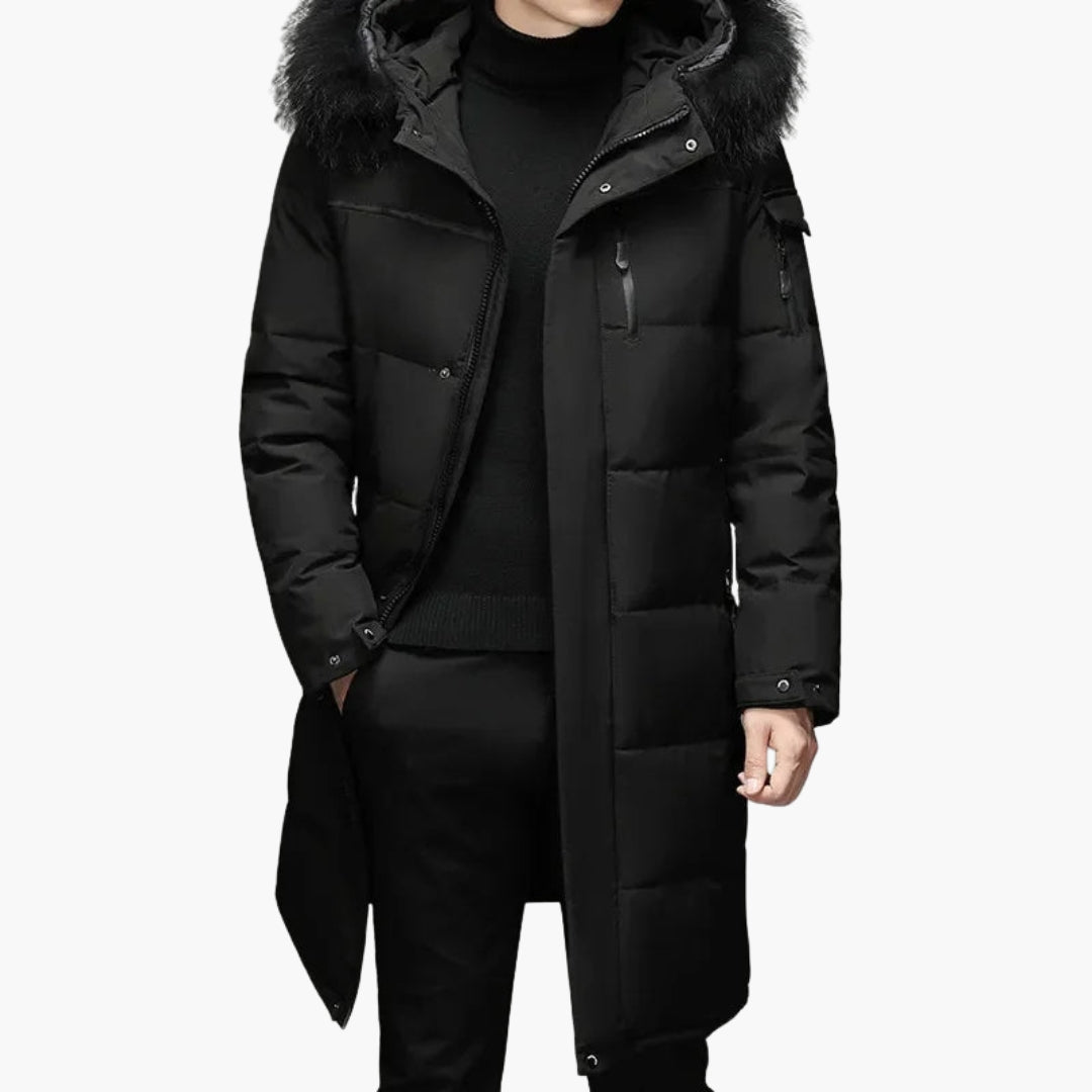 Long Men's Parka with Quilted Surface
