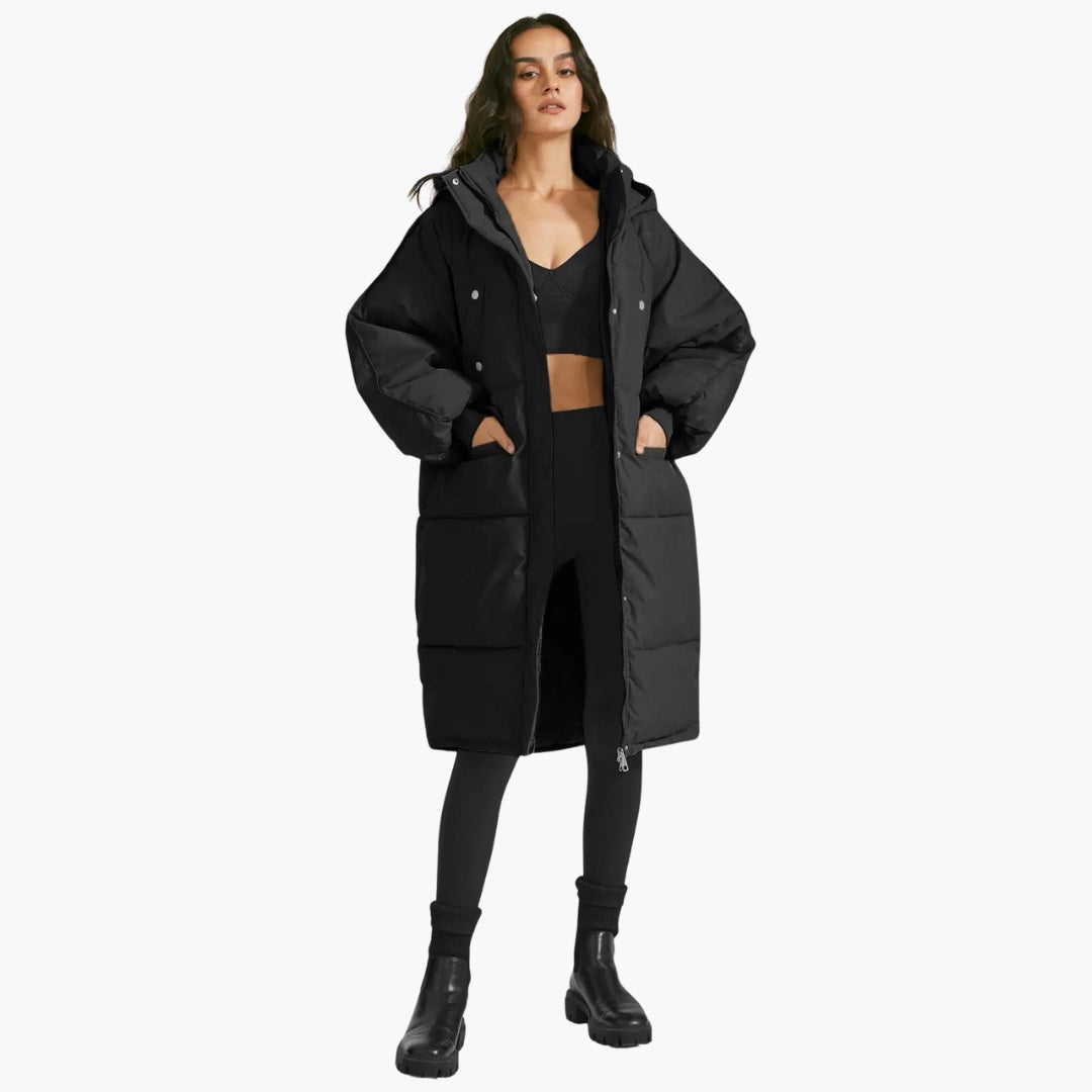 Steppparka Damen mit Kapuze und Reißverschlussverschluss