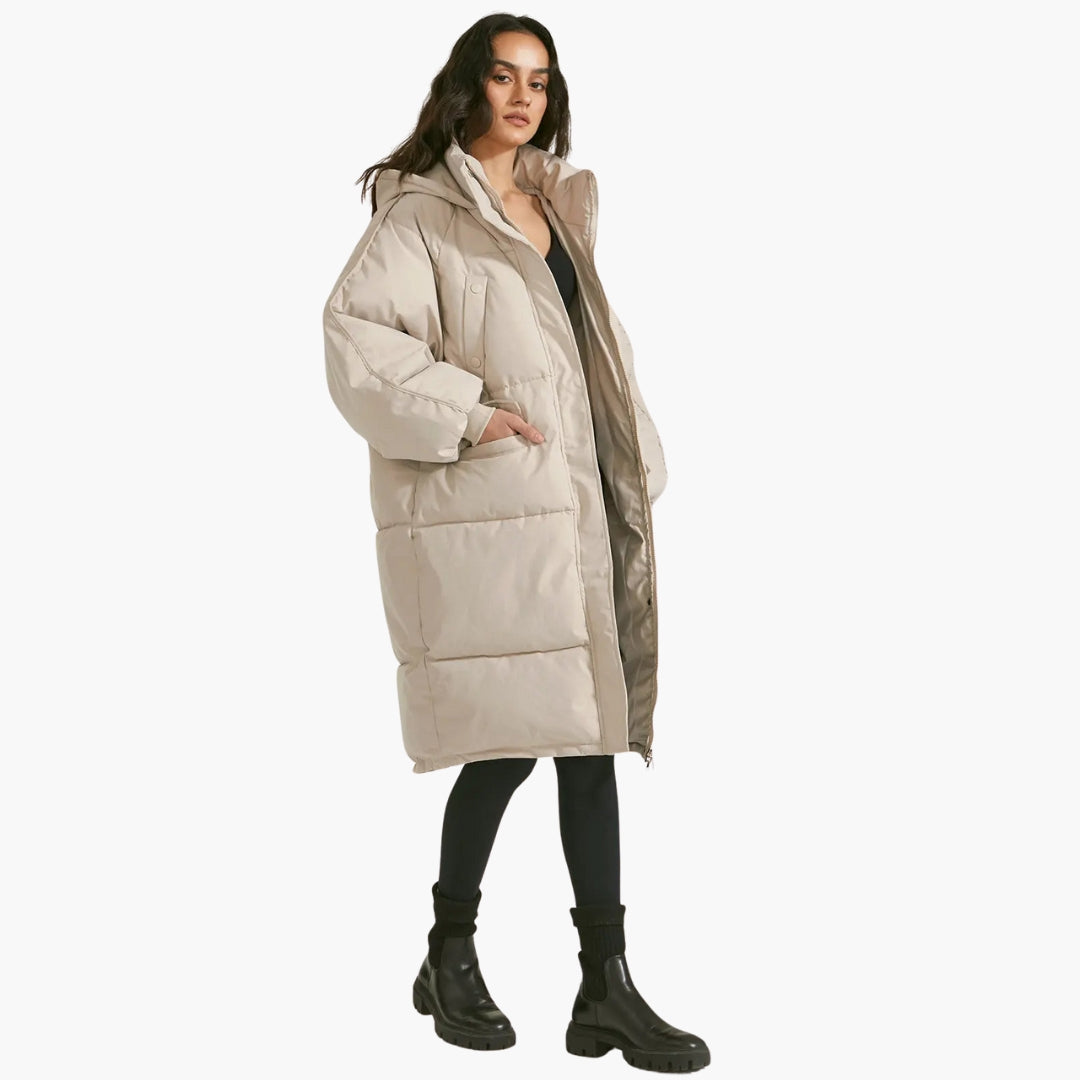 Steppparka Damen mit Kapuze und Reißverschlussverschluss