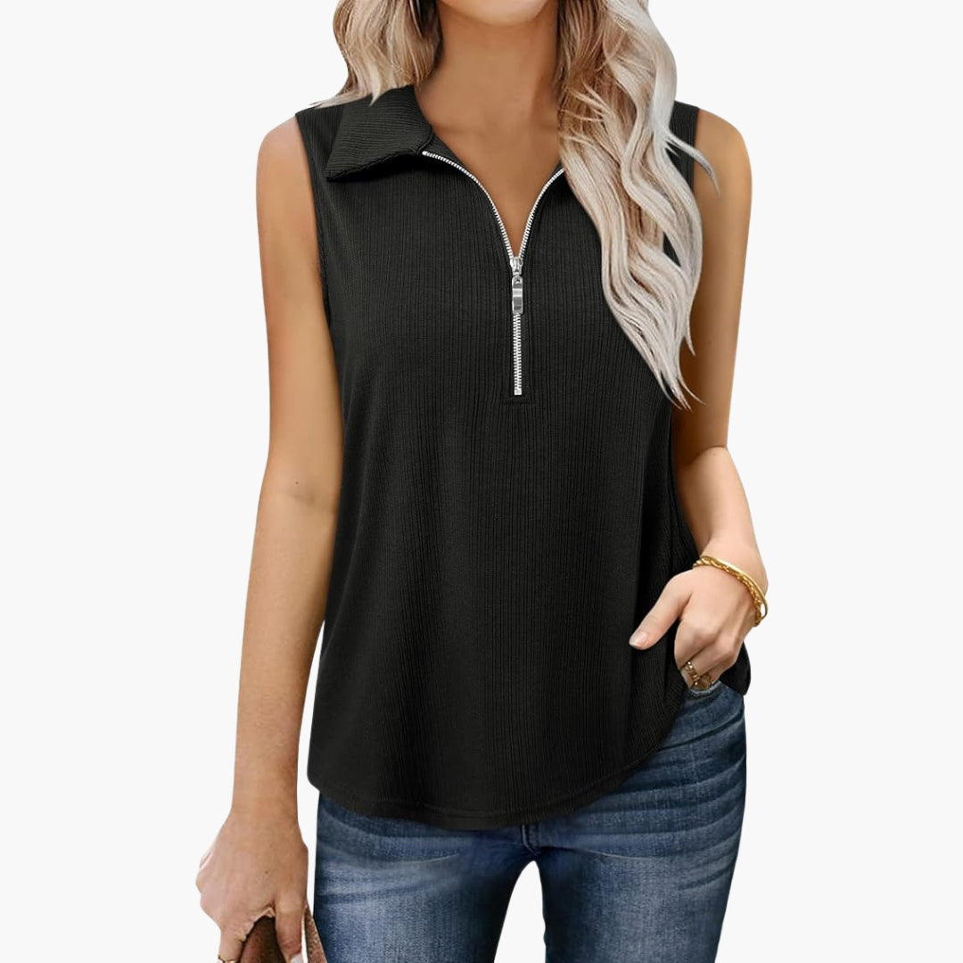 Polo Donna Senza Maniche con Collo con Zip e Superficie Coste