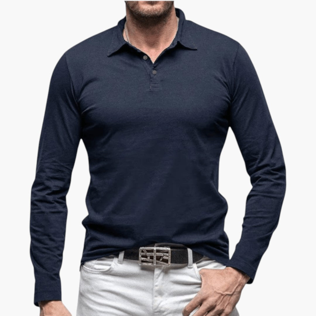 Polo Homme Manches Longues avec Col Structuré et Tissu Extensible