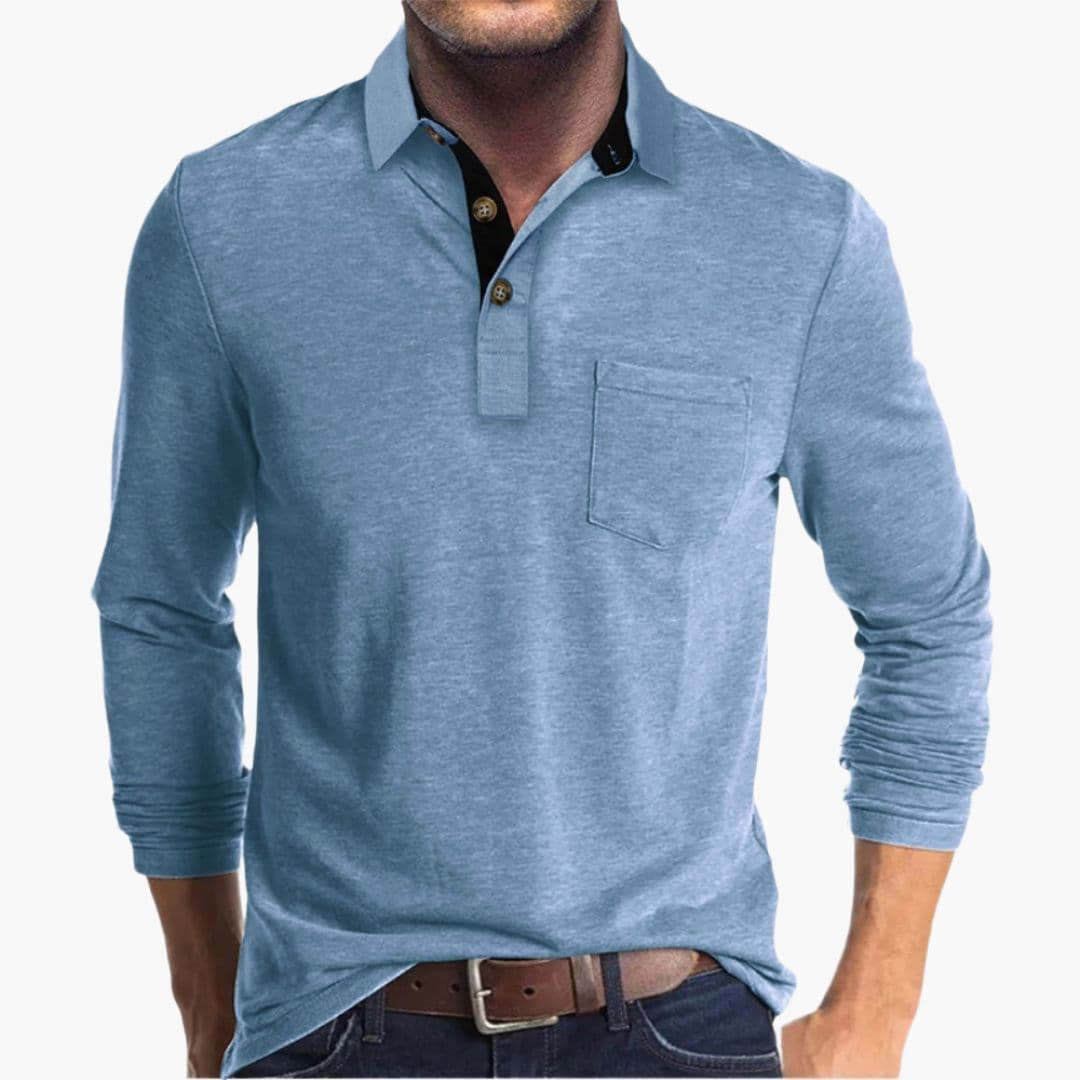 Polo Homme Manches Longues avec Poche Poitrine