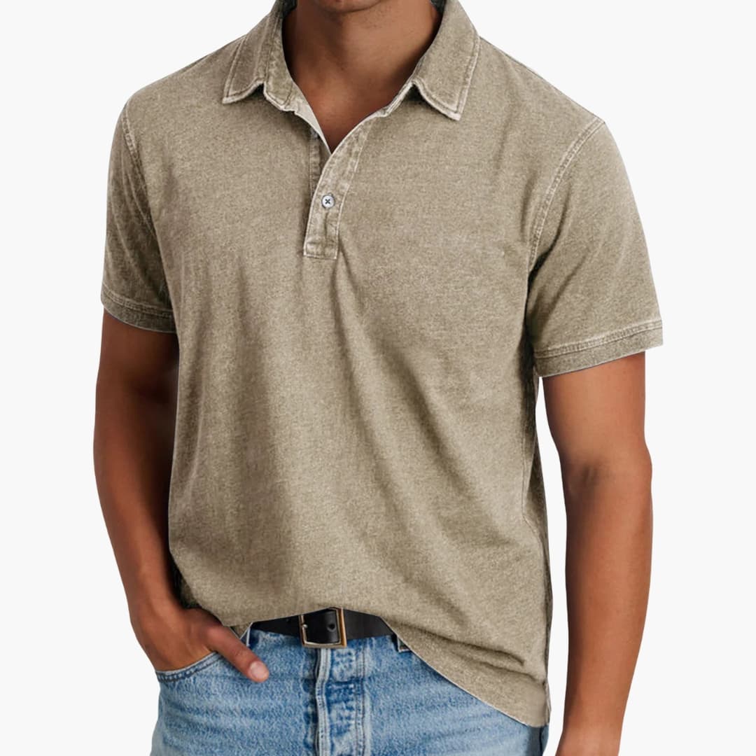 Polo homme à manches courtes avec col V et boutons discrets
