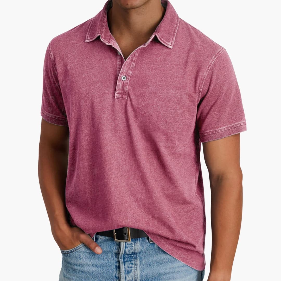 Polo homme à manches courtes avec col V et boutons discrets