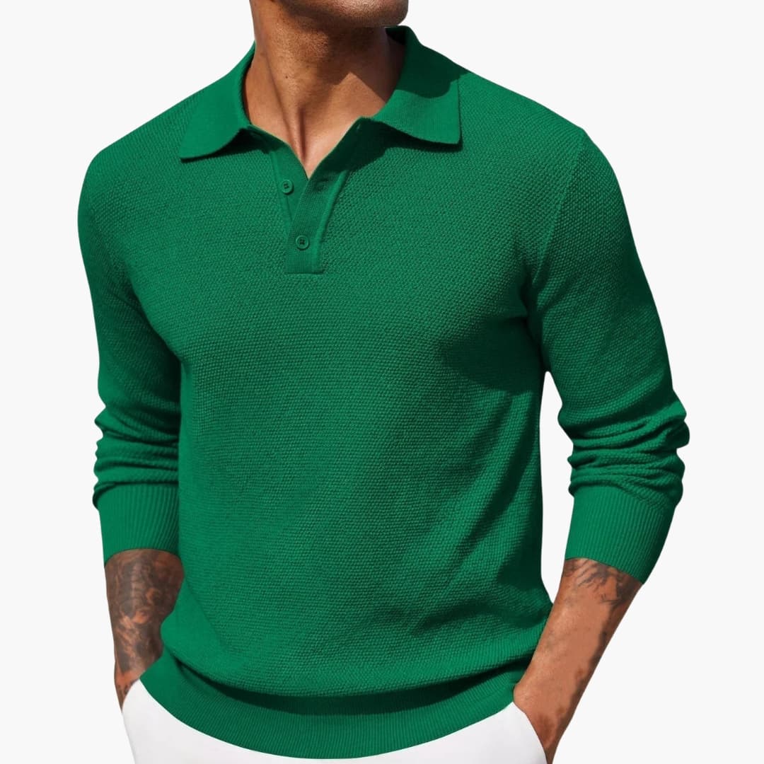 Polo homme à manches longues avec col boutonné et base droite