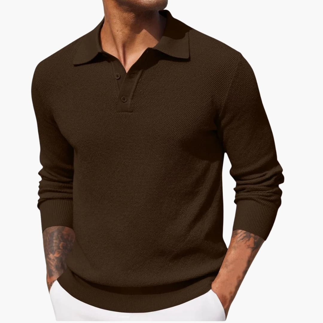 Polo homme à manches longues avec col boutonné et base droite
