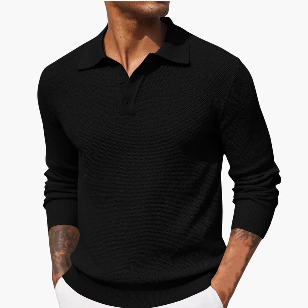 Polo homme à manches longues avec col boutonné et base droite