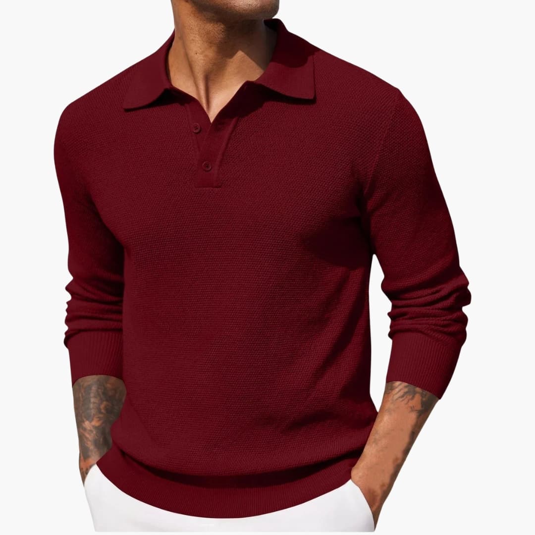 Polo homme à manches longues avec col boutonné et base droite