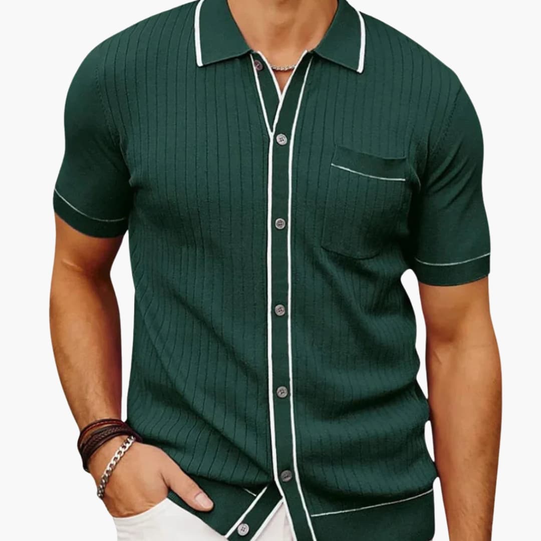 Polo homme avec col pointu et texture côtelée