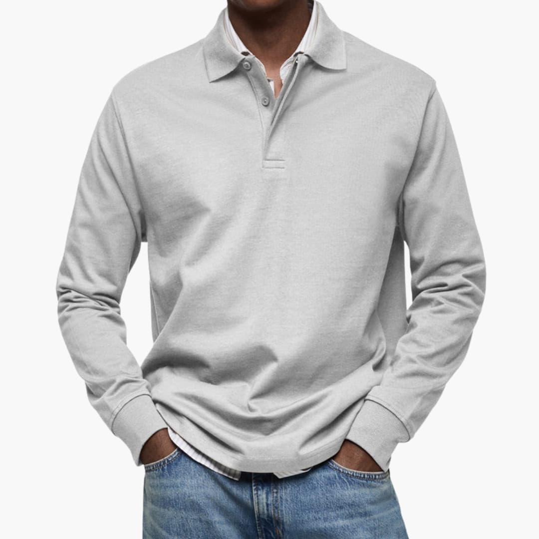 Polo homme manches longues avec col boutonné et poignets côtelés