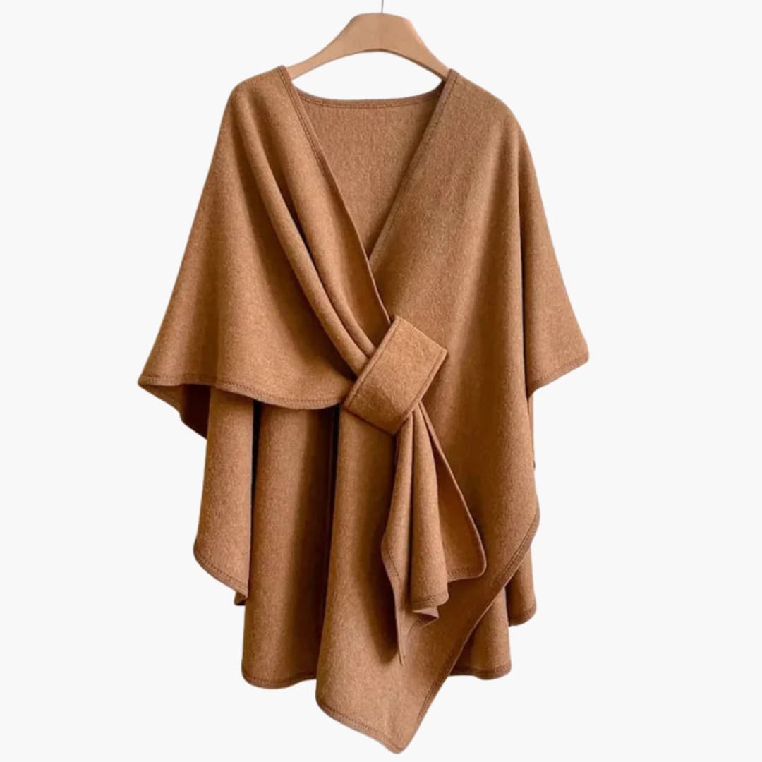 Pitkä naisten ponchohuivi pehmeästä neuloksesta elegantilla laskostuksella