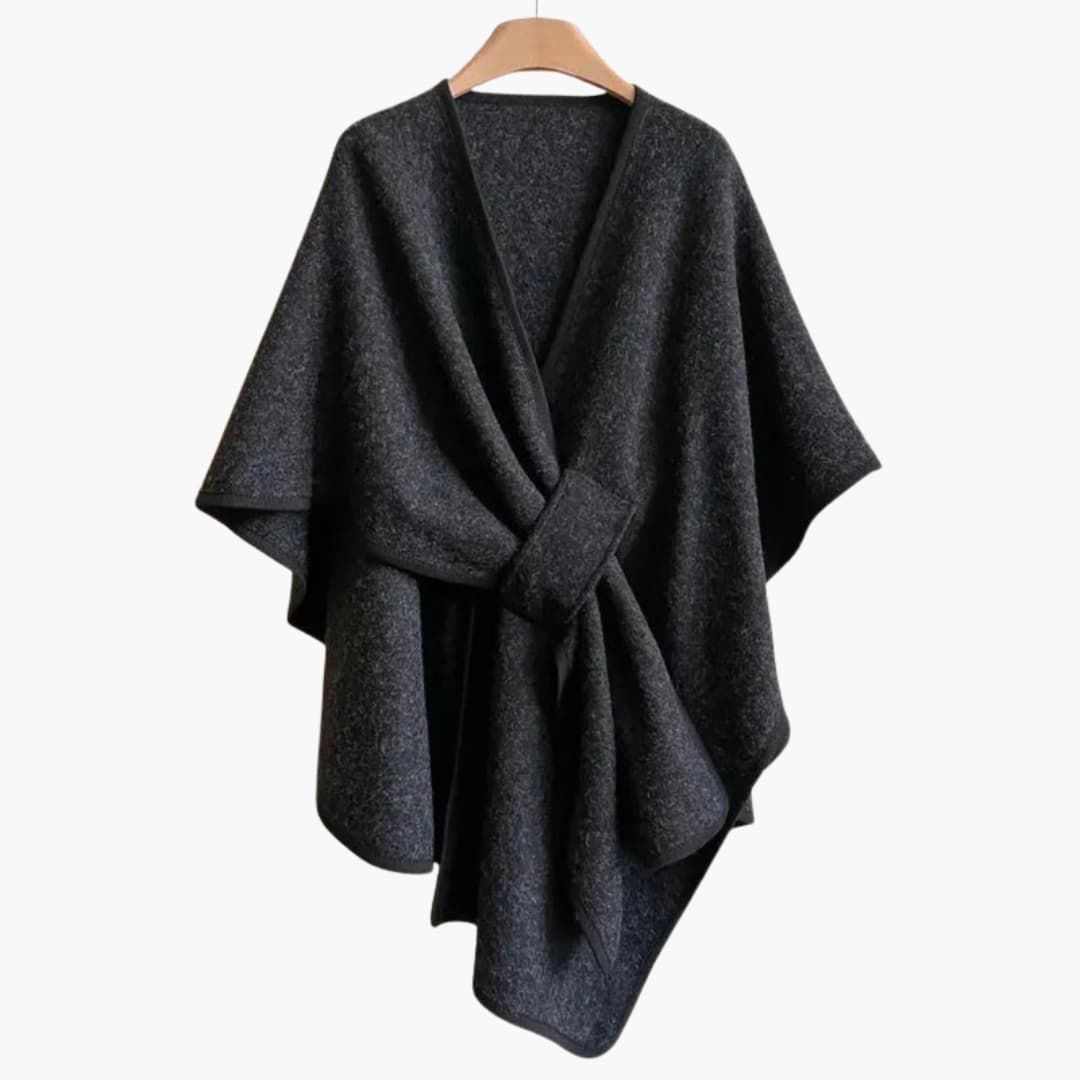 Pitkä naisten ponchohuivi pehmeästä neuloksesta elegantilla laskostuksella