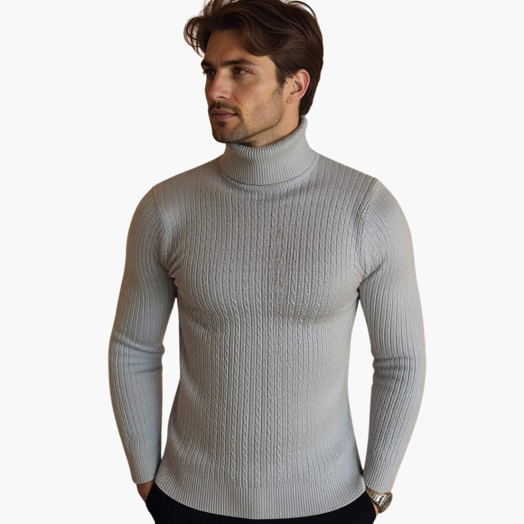 Pull Col Roulé Homme Motif Torsadé avec Ourlet Côtelé