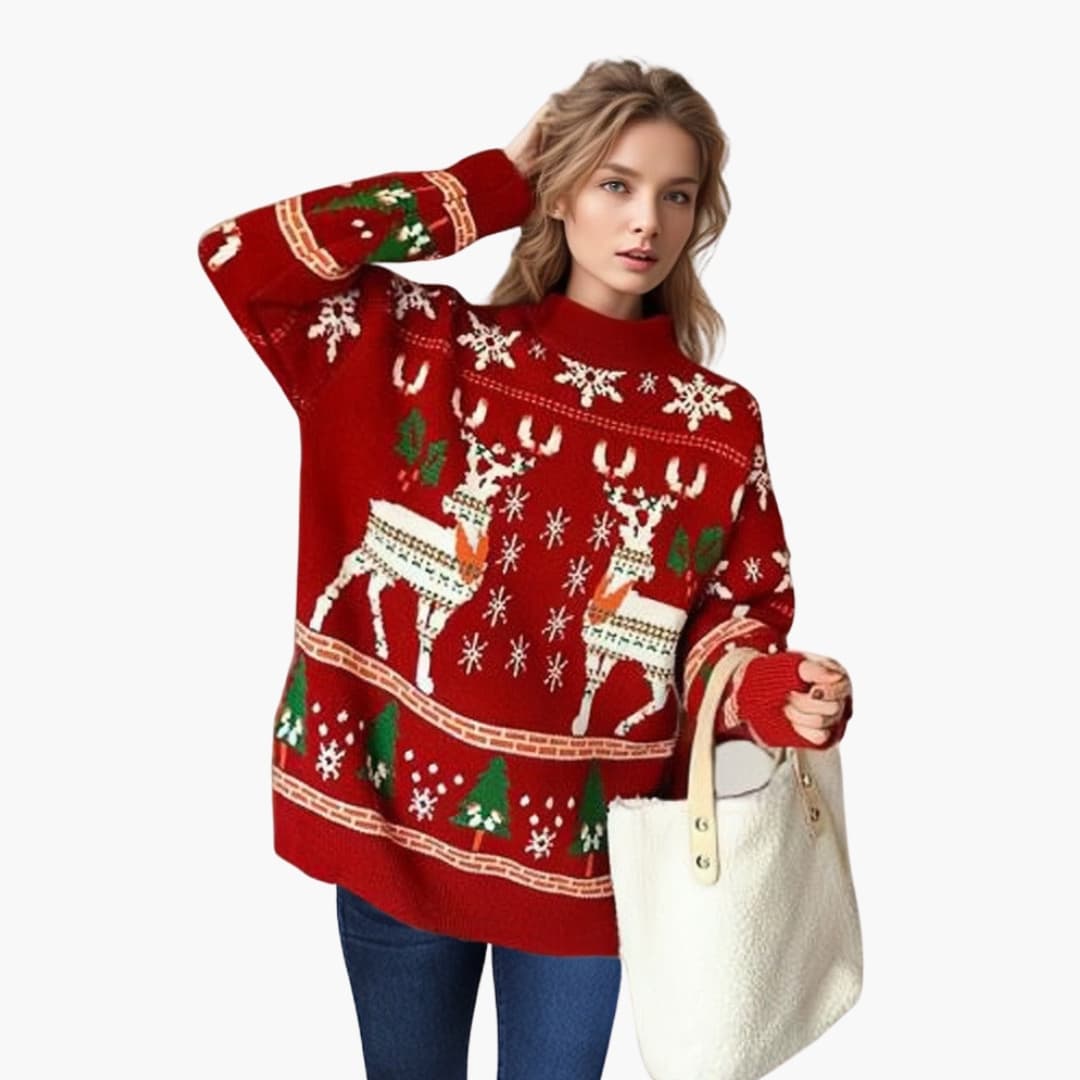 Suéter Mujer Cuello Alto con Motivo Festivo