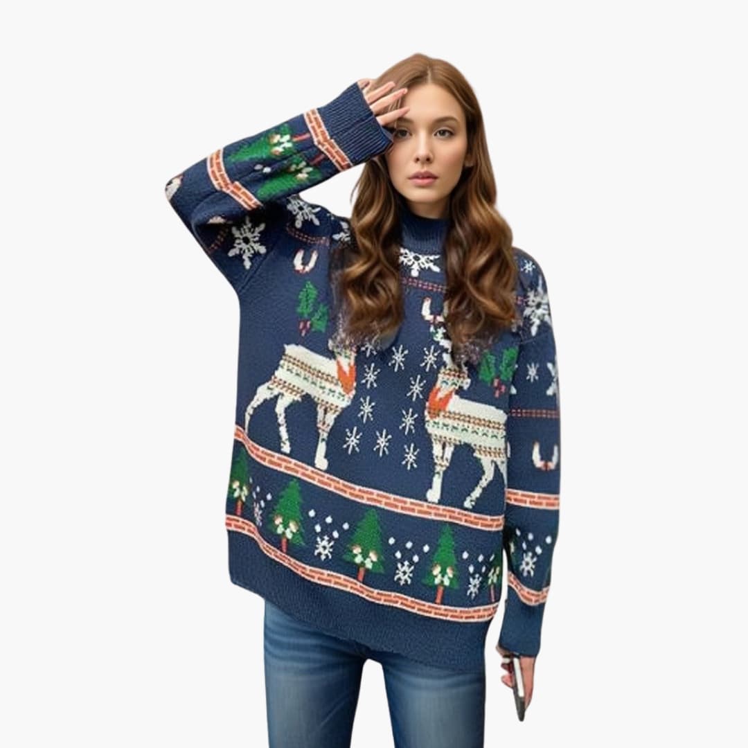 Suéter Mujer Cuello Alto con Motivo Festivo