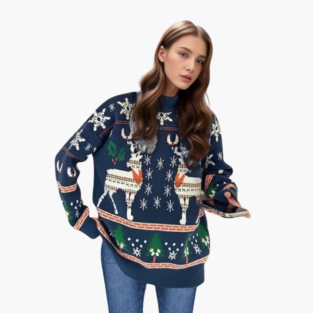 Suéter Mujer Cuello Alto con Motivo Festivo
