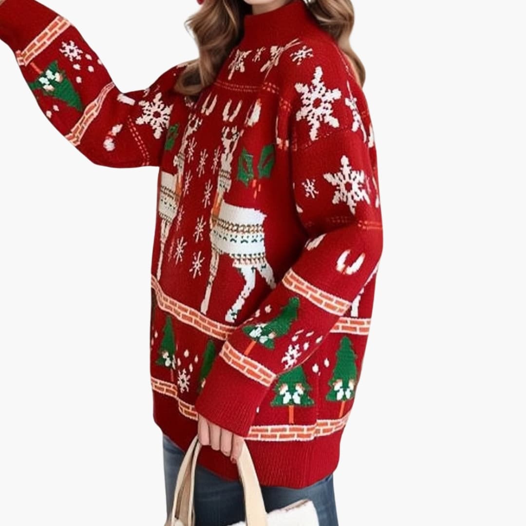 Suéter Mujer Cuello Alto con Motivo Festivo