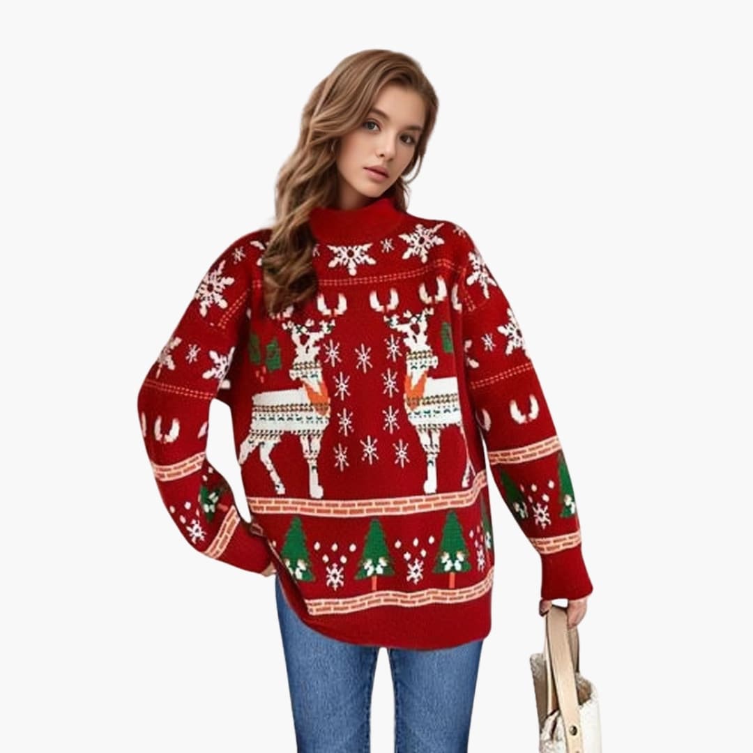 Suéter Mujer Cuello Alto con Motivo Festivo