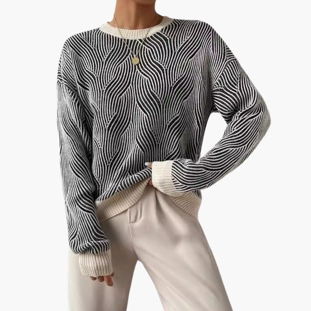 Pull mujer cuello redondo con motivo de ondas y mangas largas