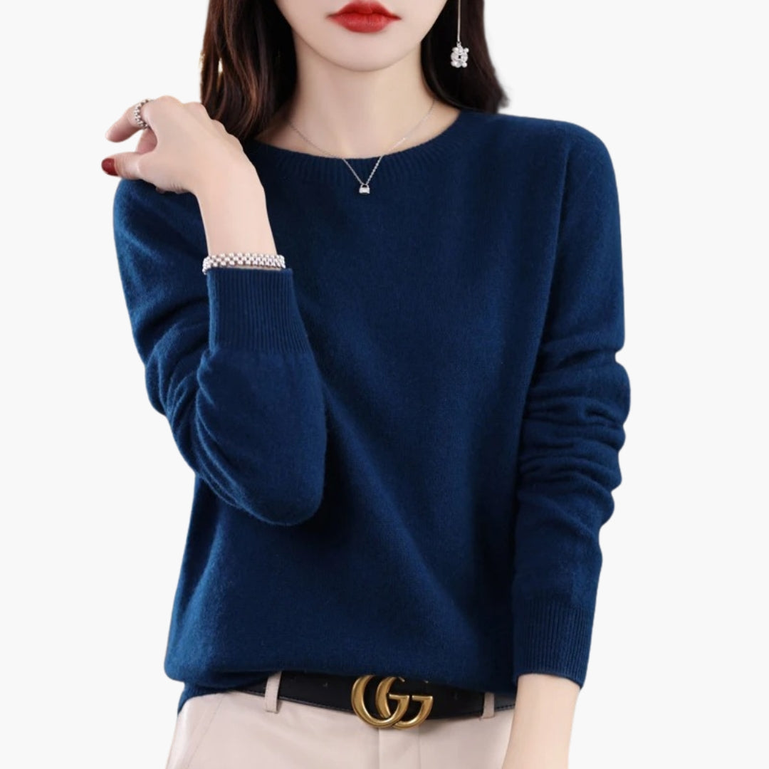 Dame rundhalset trøje med lange ærmer