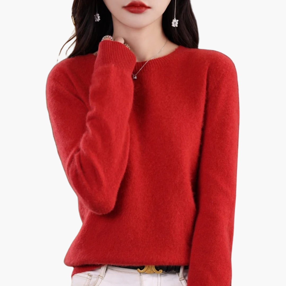 Dame rundhalset trøje med lange ærmer