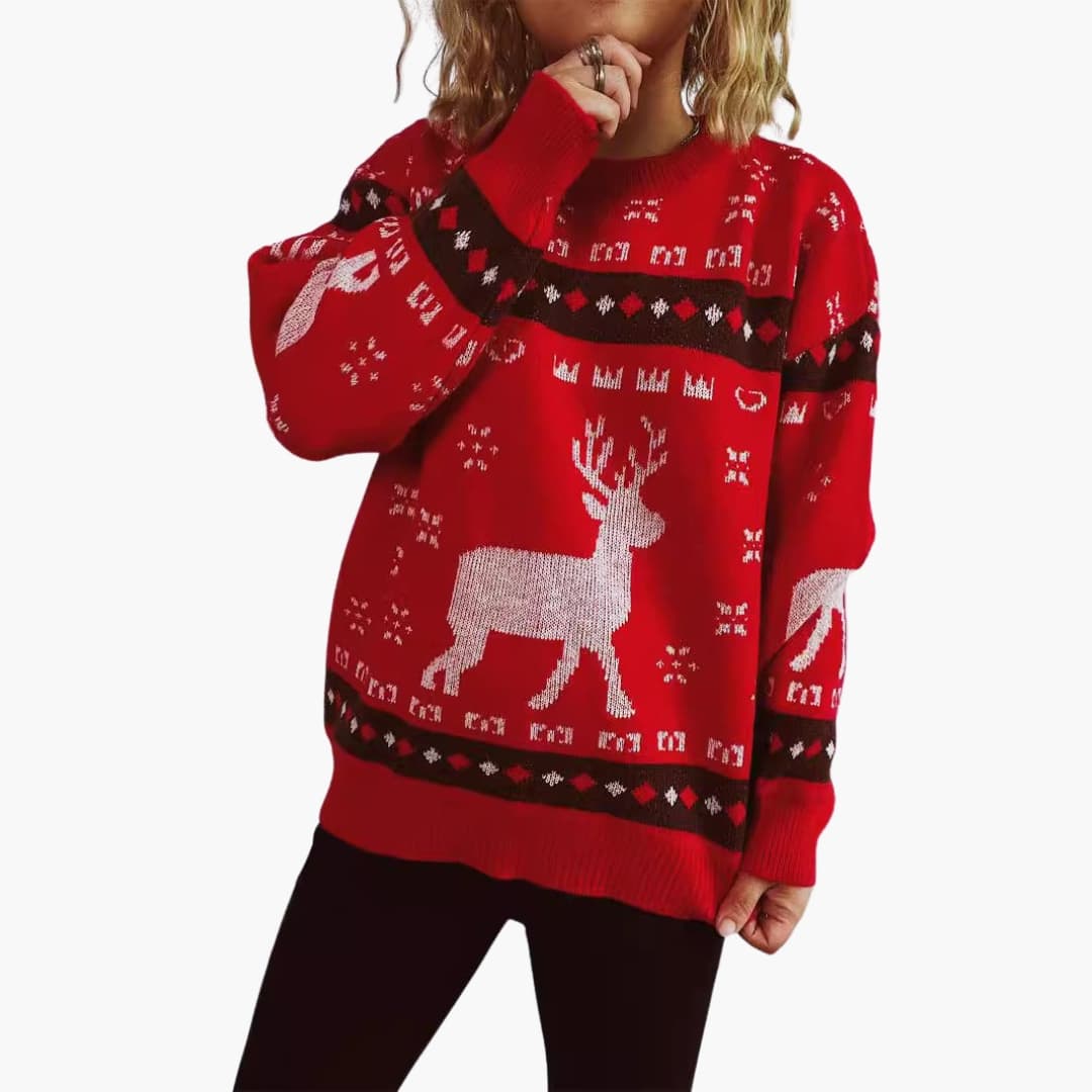 Suéter Mujer Cuello Redondo con Motivo de Reno