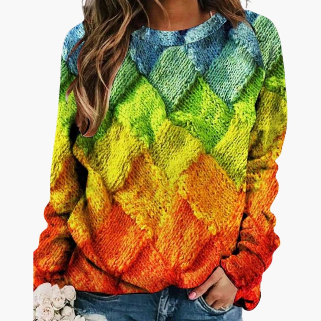 Pull mujer cuello redondo con motivo tejido multicolor