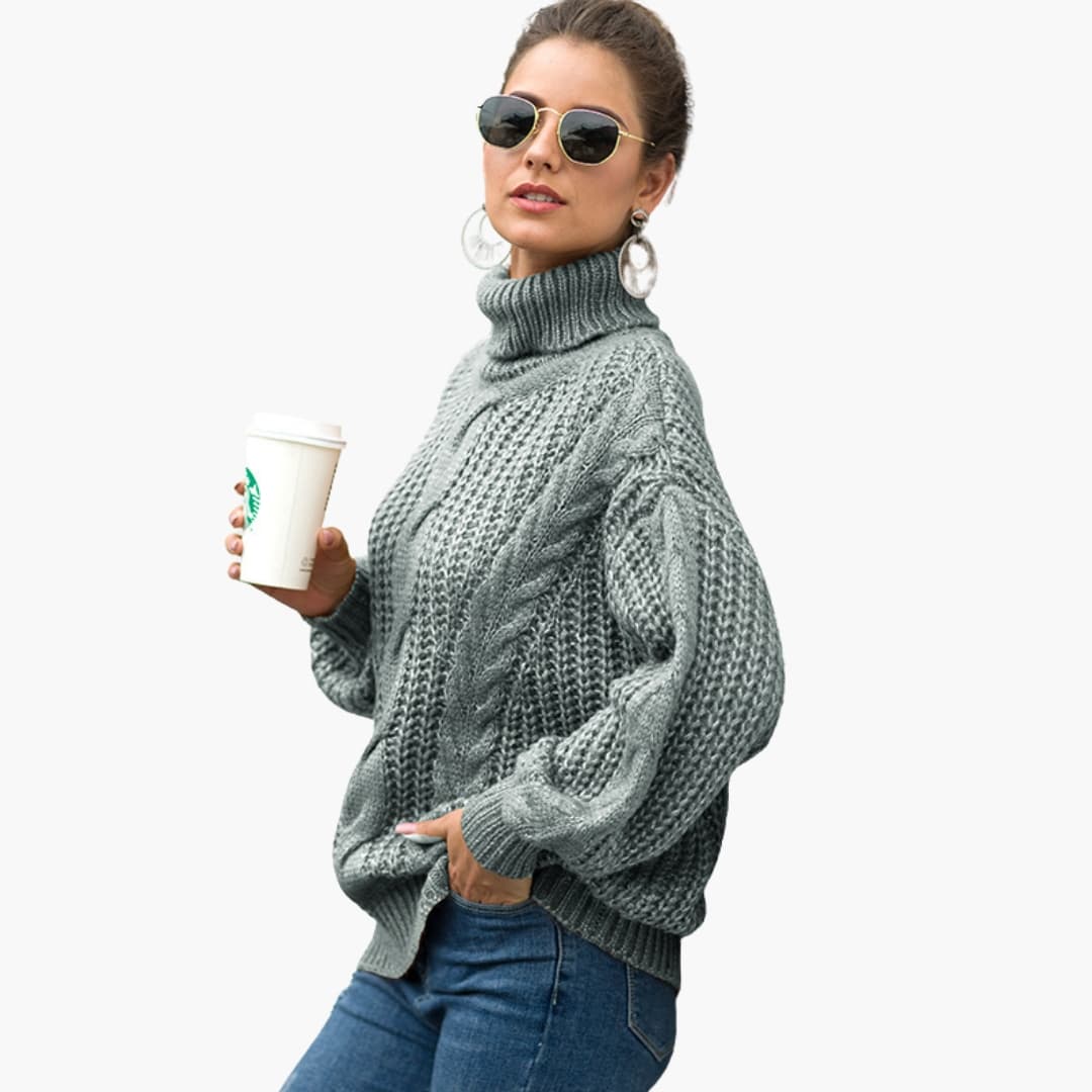 Camisola de Malha Grossa com Gola Alta e Ponto Torcido para Mulher