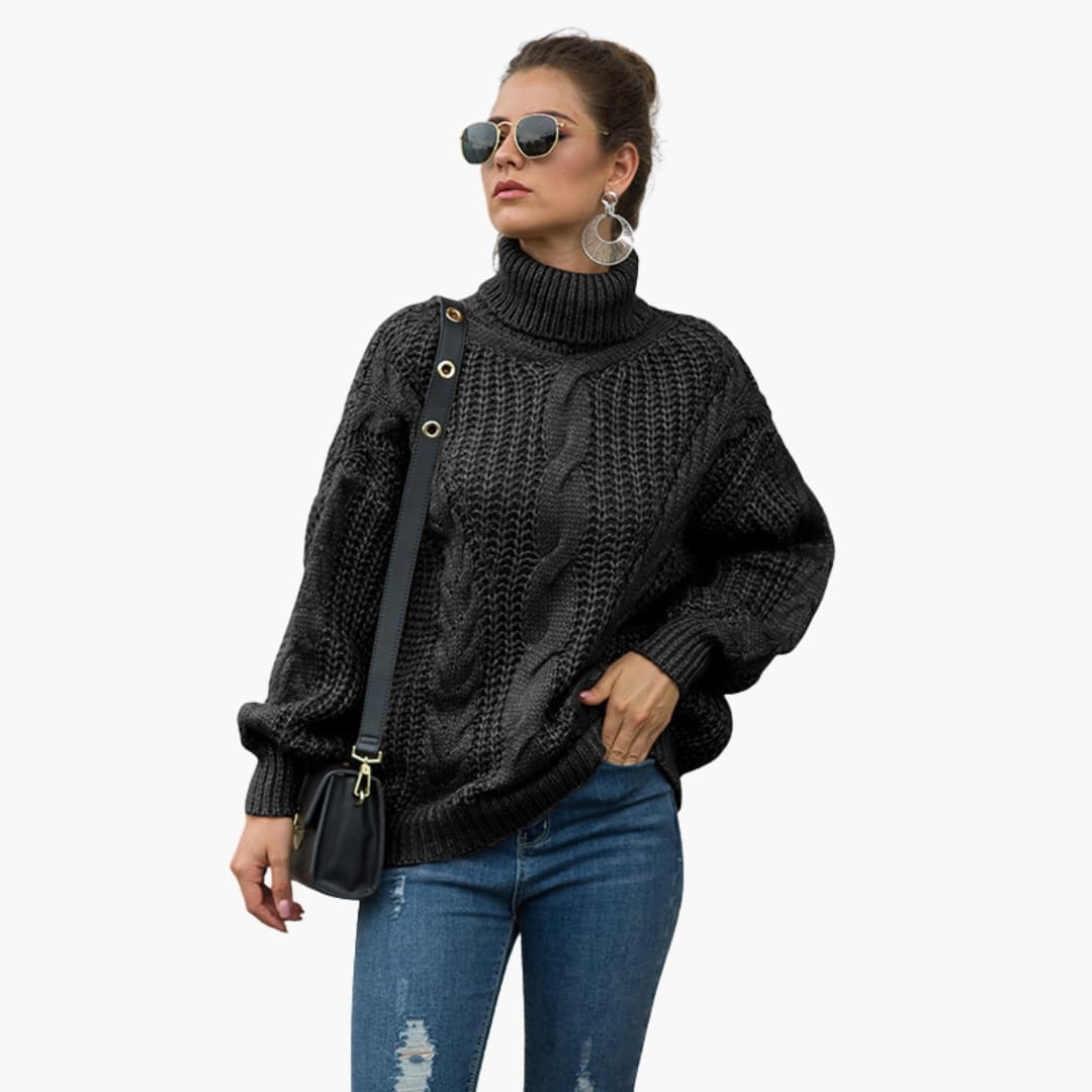 Camisola de Malha Grossa com Gola Alta e Ponto Torcido para Mulher