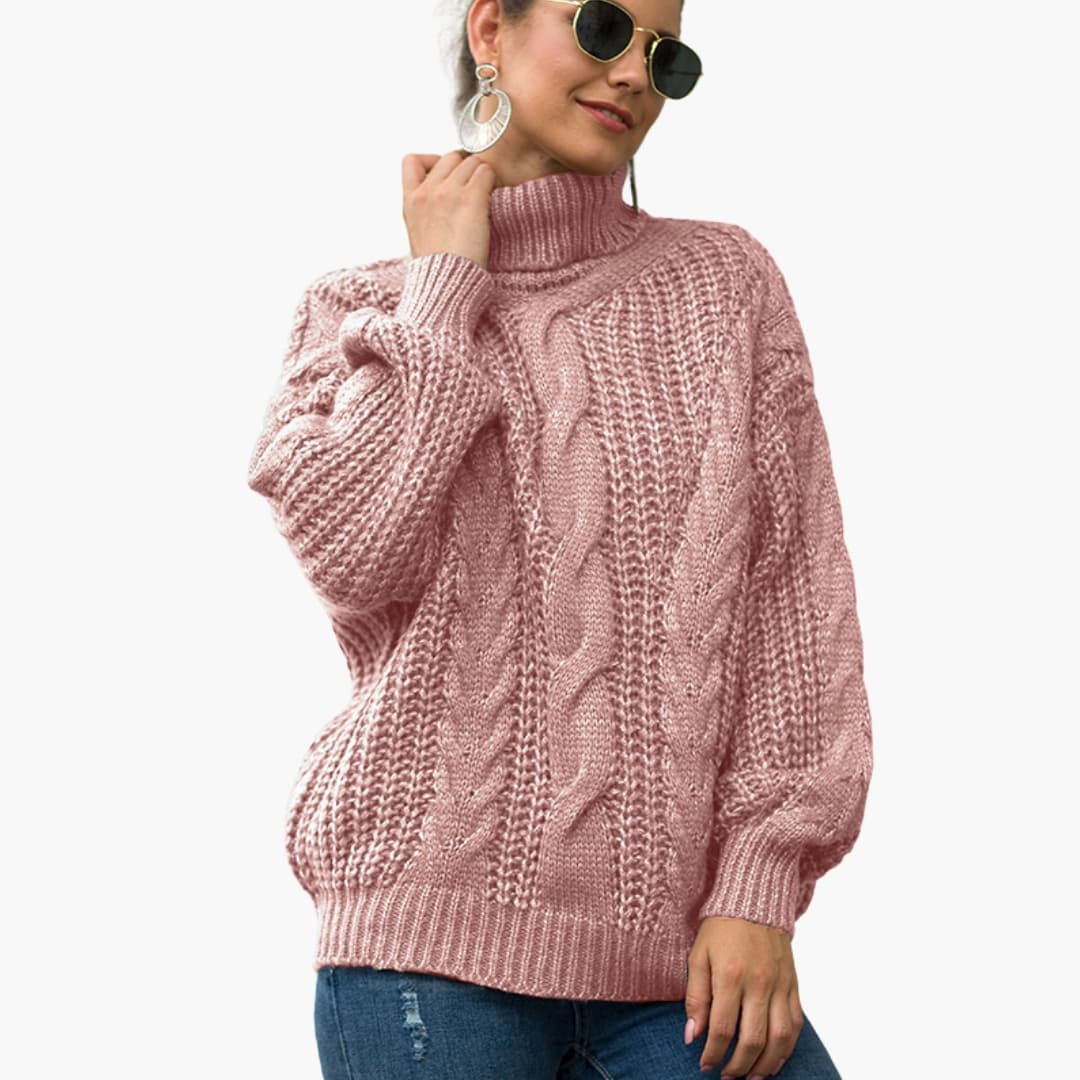 Camisola de Malha Grossa com Gola Alta e Ponto Torcido para Mulher