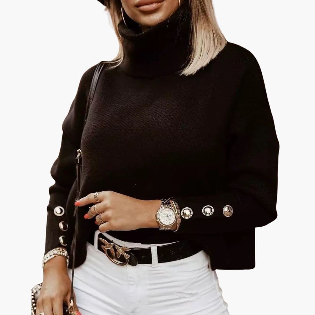 Suéter de mujer con cuello alto, botones y mangas largas