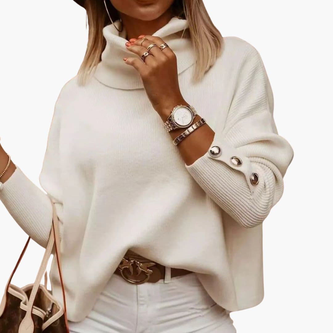 Camisola de Malha Feminina com Gola Alta, Botões e Mangas Compridas
