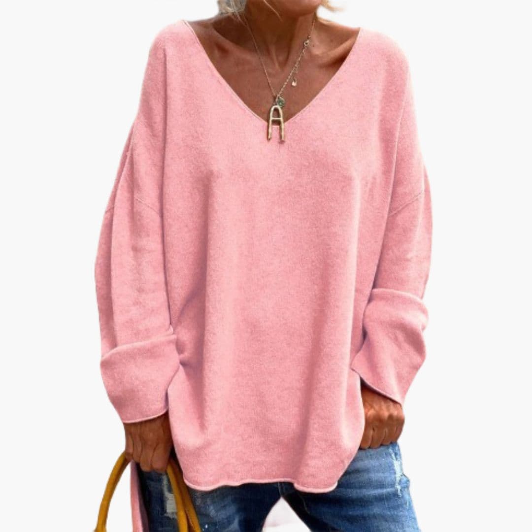 Pull Femme Col V Manches Longues avec Coupe Ample