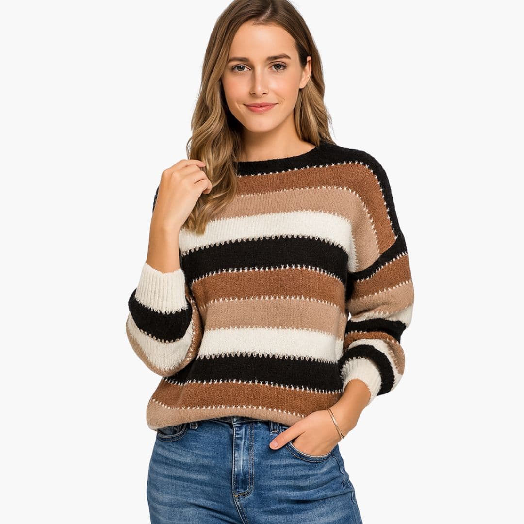 Pull Mujer Punto Bloques de Color Cuello Redondo