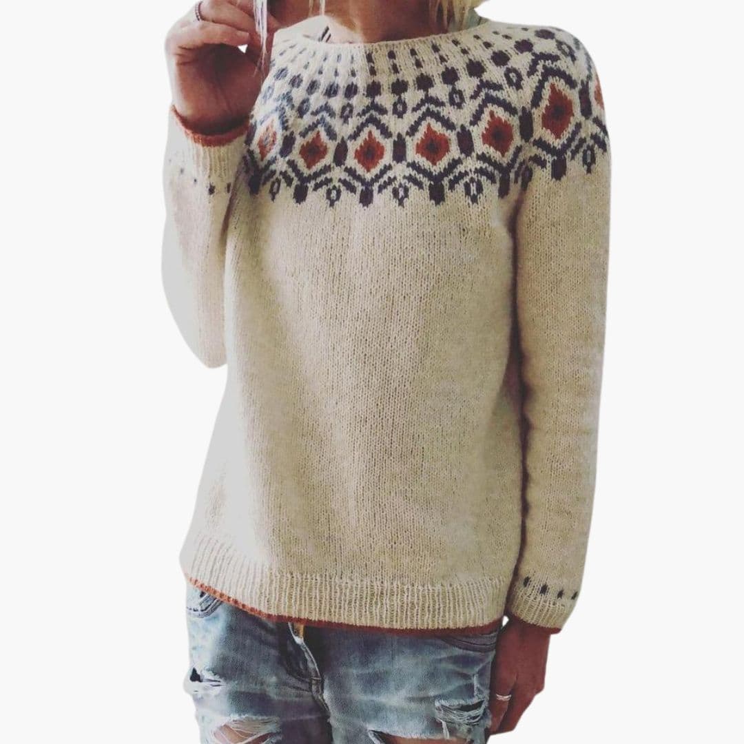 Suéter de mujer de punto grueso con patrón geométrico