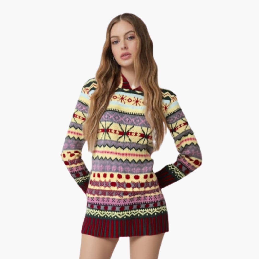 Suéter Mujer Motivo Noruego y Cuello Redondo