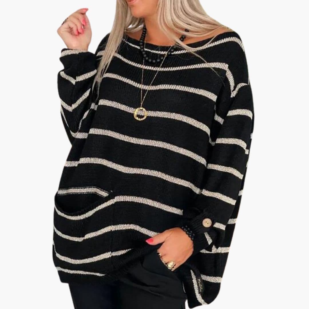 Sweter damski w paski z przednią kieszenią