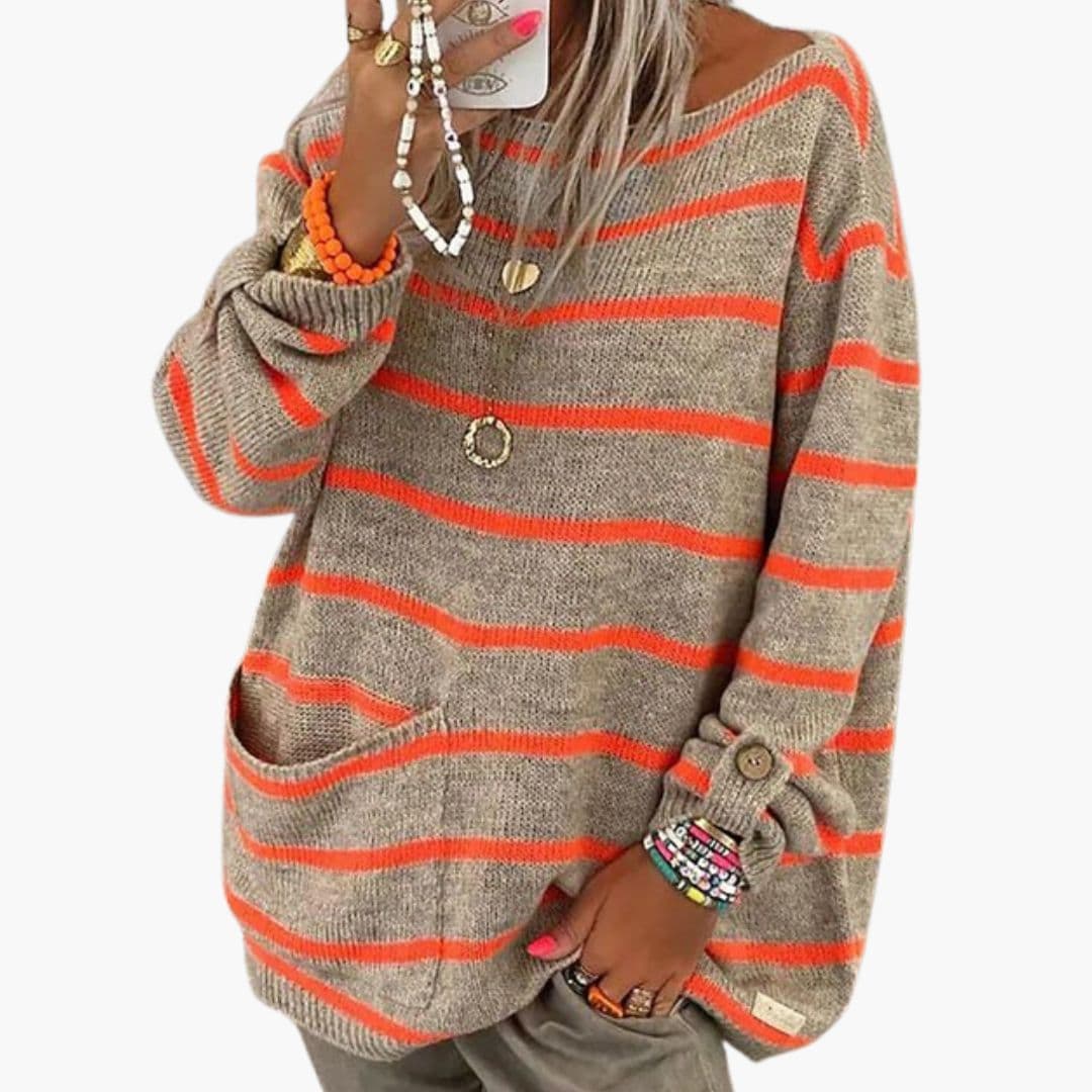 Suéter de mujer a rayas con bolsillo frontal