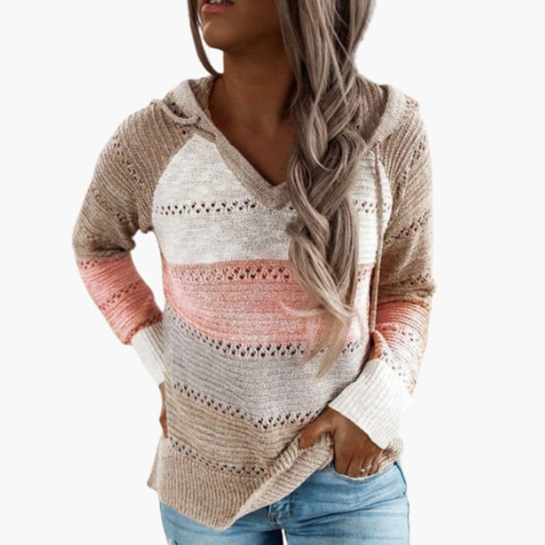 Sudadera con Capucha de Punto a Rayas para Mujer