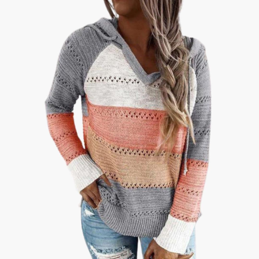 Sudadera con Capucha de Punto a Rayas para Mujer