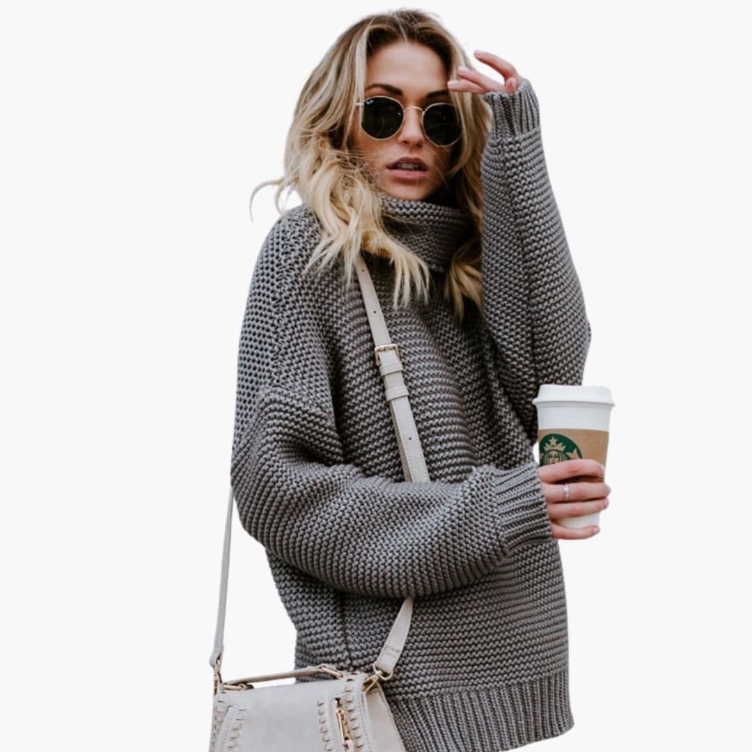 Camisola de gola alta para mulher com malha grossa