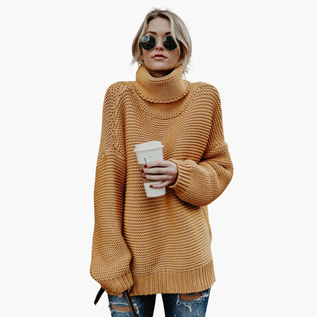 Camisola de gola alta para mulher com malha grossa